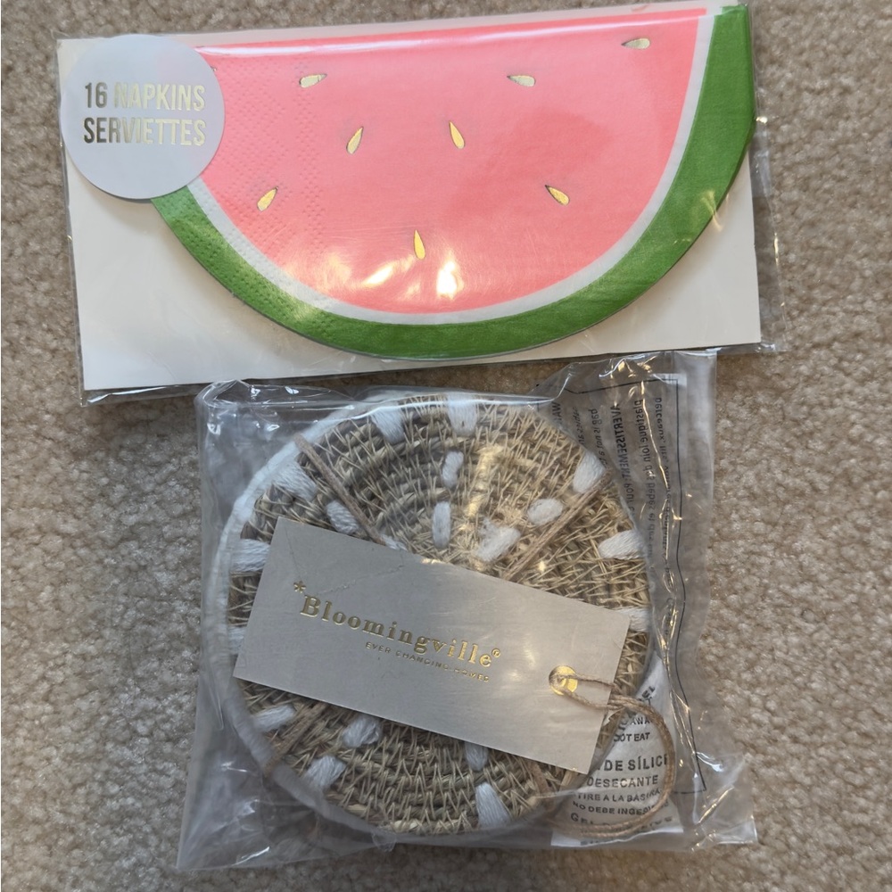 Bloomingville Coasters and Watermelon Napkins Set